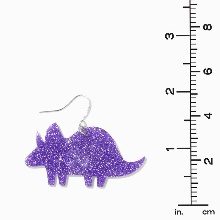 Purple Glitter Dinosaur Drop Earrings,