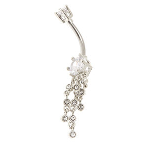 Cubic Zirconia Silver-tone Drapes 14G Belly Ring,