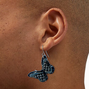 Denim Butterfly Drop Earrings,