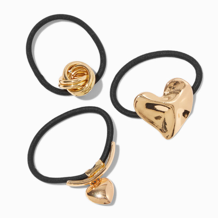 Gold Heart Charms Hair Ties - 3 Pack,