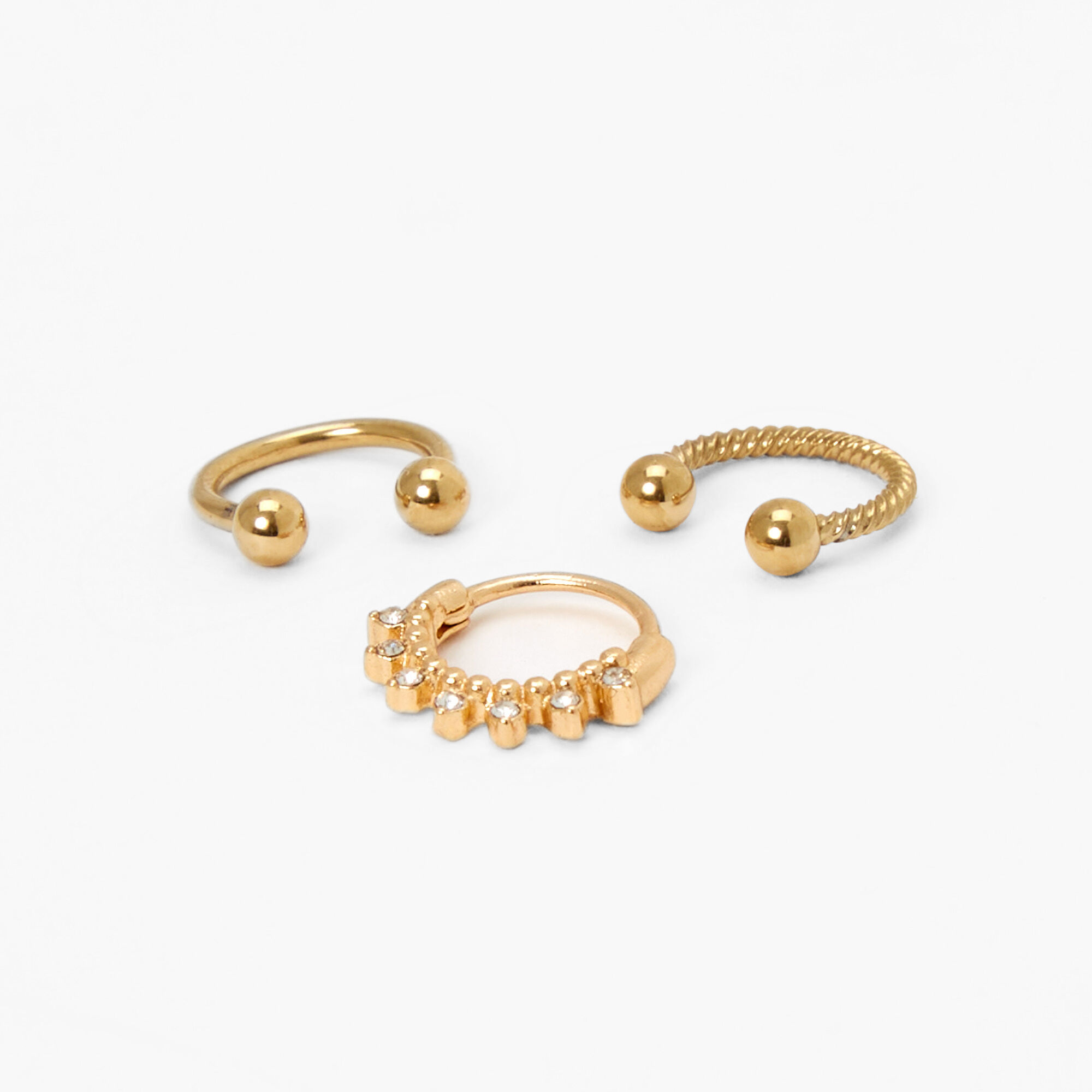 Gold Twisted Crystal Cartilage Hoop Earrings 3 Pack