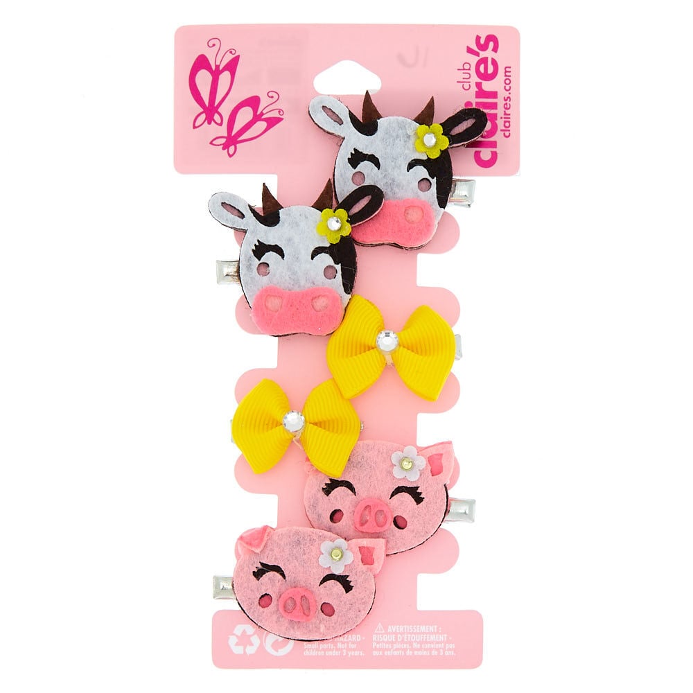 Claire's Club Farm Animal Hair Clips - 6 Pack,