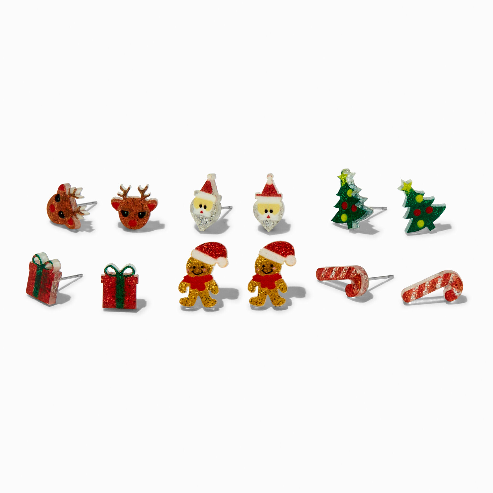 View Claires Glittery Christmas Icons Stud Earrings 6 Pack information