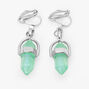 Mint Green 1&#39;&#39; Mystical Gem Clip On Drop Earrings,