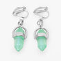 Mint Green 1&#39;&#39; Mystical Gem Clip On Drop Earrings,