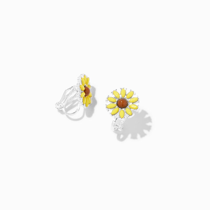 Yellow Sunflower Clip-On Earrings,