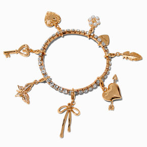 T H E M E x Claire&#39;s Gold-tone Rhinestone Cup Chain Stretch Charm Bracelet,