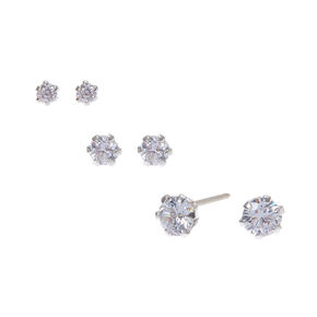 C LUXE by Claire&#39;s Sterling Silver Cubic Zirconia 2mm, 3mm, &amp; 4mm Round Stud Earrings - 3 Pack,