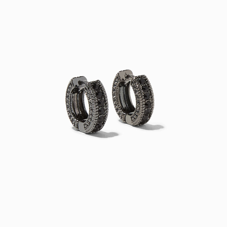 Hematite Black Embellished 15MM Huggie Hoop Earrings,