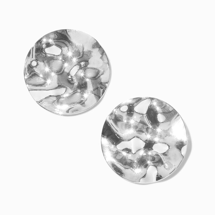 Silver-tone Textured Disc Stud Earrings ,