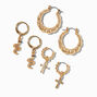 Gold-tone Bamboo Cross Snake Hoop Earring Stackables Set - 3 Pack,