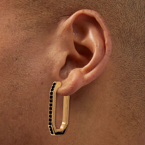 Gold-tone Rectangle Black Crystal Hoop Earrings ,