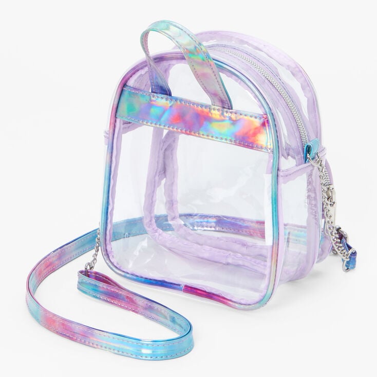 Holographic Trim Mini Backpack Crossbody - Clear,