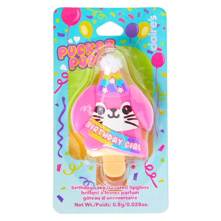Gloss lapine anniversaire de Pucker Pops - Parfum g&acirc;teau d&#39;anniversaire,