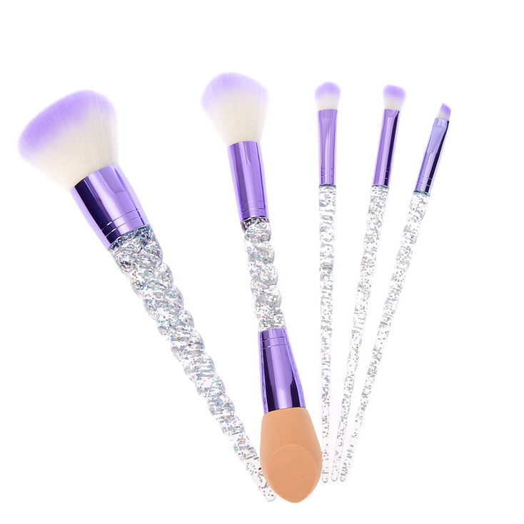 Unicorn Horn Glitter Makeup Brush Set Purple 5 Pack Claire S