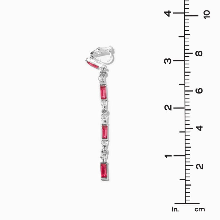 Pink Baguette Silver-tone 2.5&quot; Clip-On Drop Earrings,
