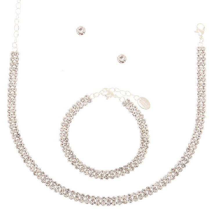 Claire's Parure de bijoux ras-de-cou avec strass couleur argenté, lot de 3 articles