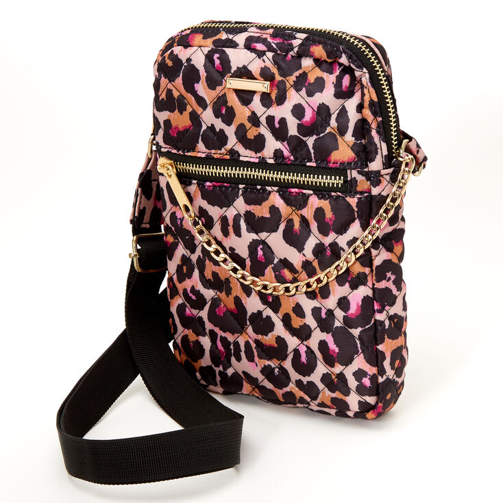 Claire's Sac à bandoulière léopard matelassé en nylon - Marron