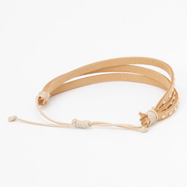 Gold Studded Adjustable Bracelet - Beige,