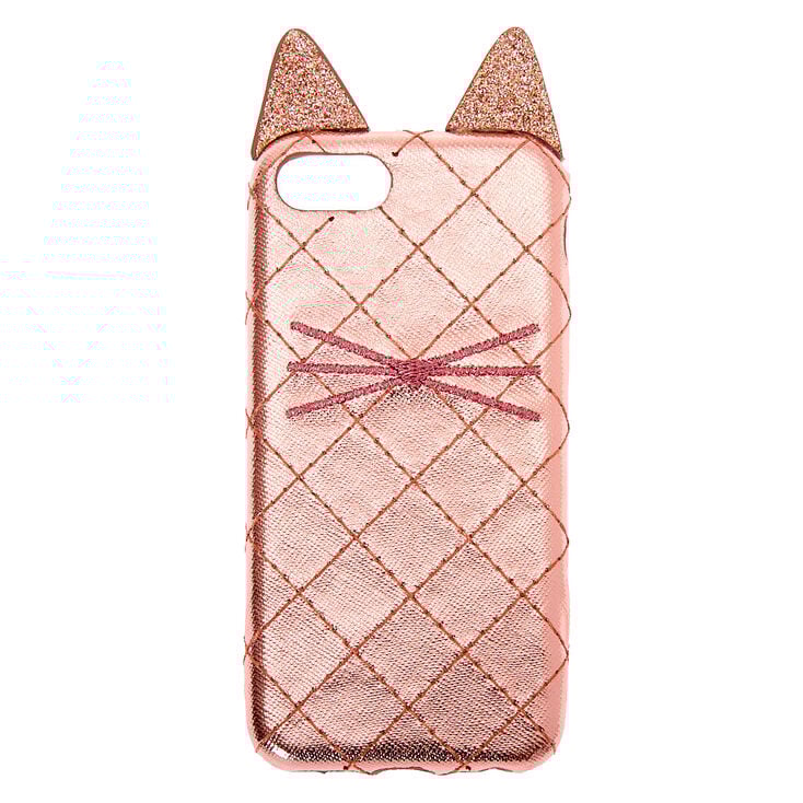 Rose Gold Cat Quilted Phone Case Fits Iphone 6 7 8 Se Claire S Us