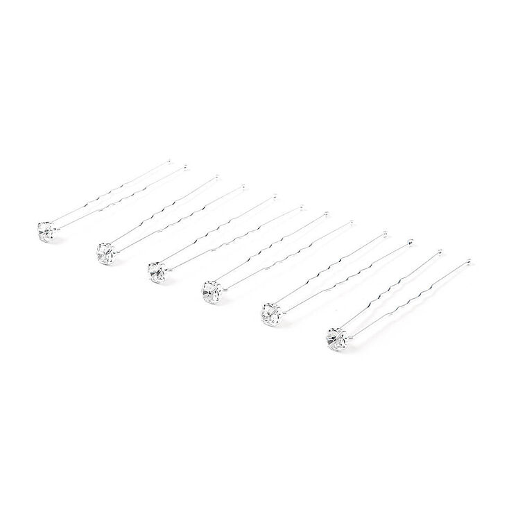 Silver-tone Rhinestone Hair Pins - 6 Pack,