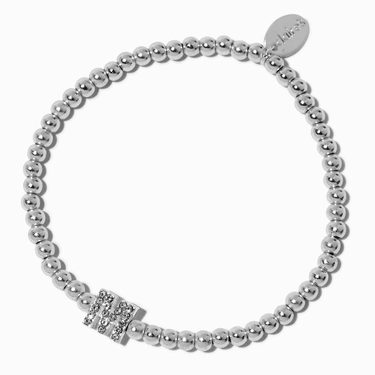 Silver-tone Pav&eacute; Crystal Letter Initial Stretch Bracelet - M,