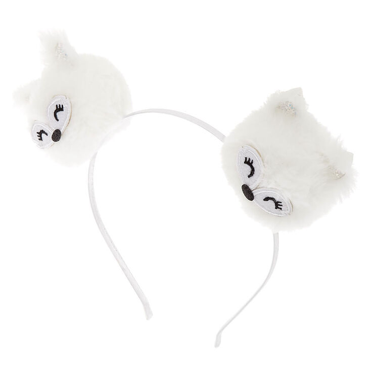 Claire's Serre-tête avec oreilles en pompons Hallie le husky - Blanc