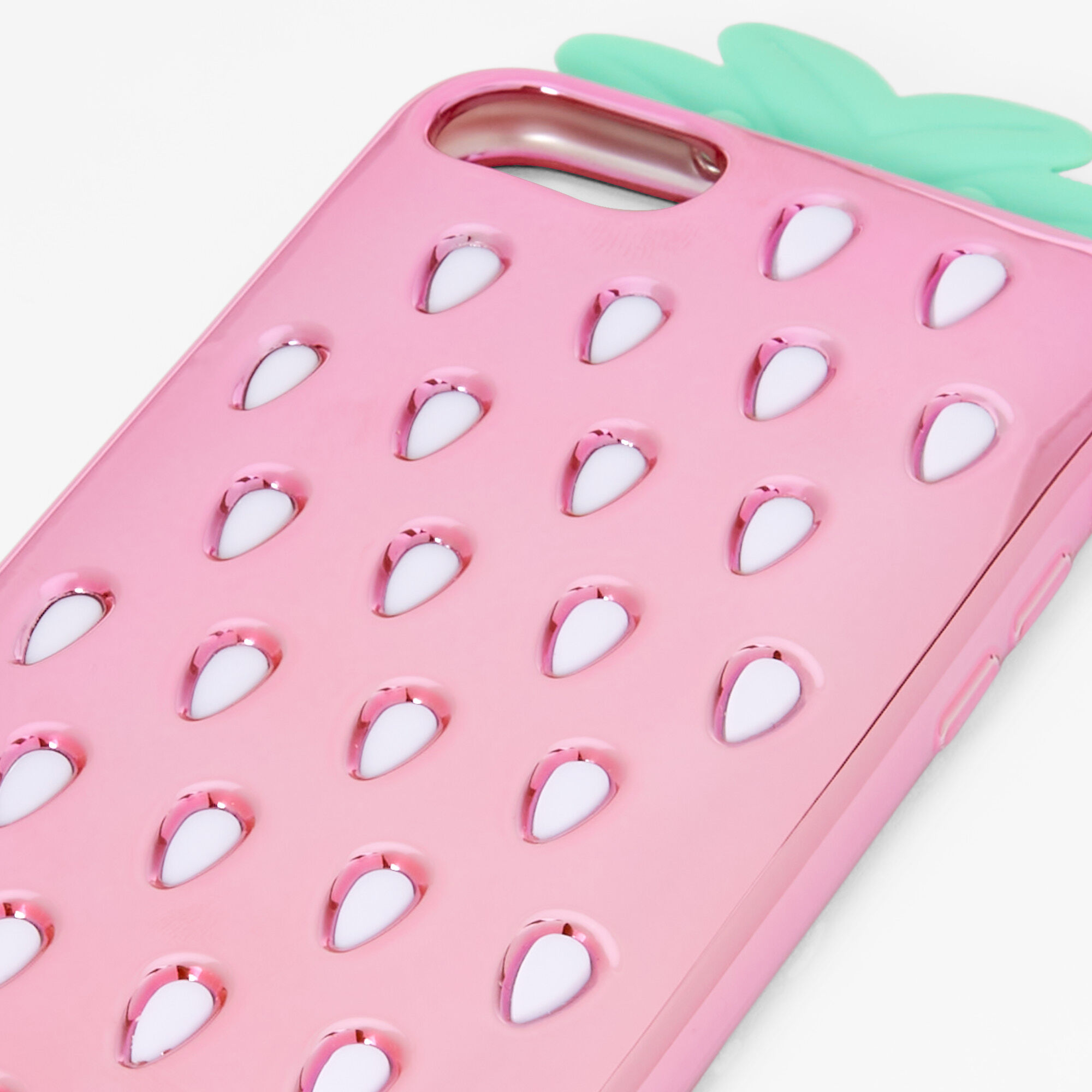 Pink Chrome Strawberry Protective Phone Case - Fits iPhone® 6/7/8/SE,