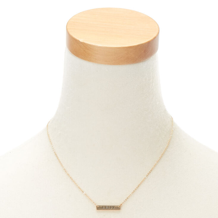 Gold Happy Bar Pendant Necklace,