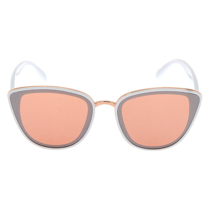 Mirrored White Mod Cat Eye Sunglasses,