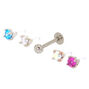 Silver-tone 16G Multi Top Neon Tragus Stud Flat Back Earrings - 5 Pack,