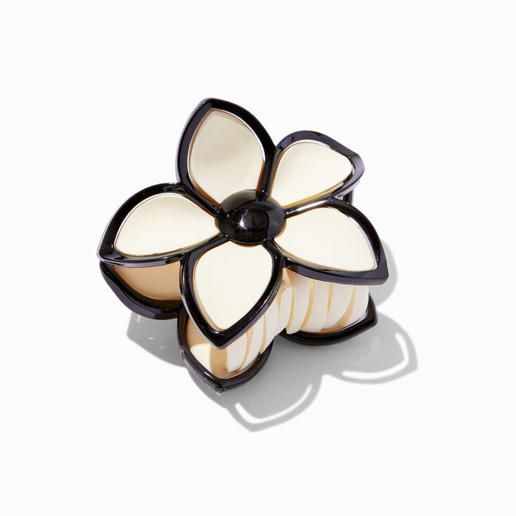 Pince &agrave; cheveux fleurs bord&eacute;e cr&egrave;me et noire,