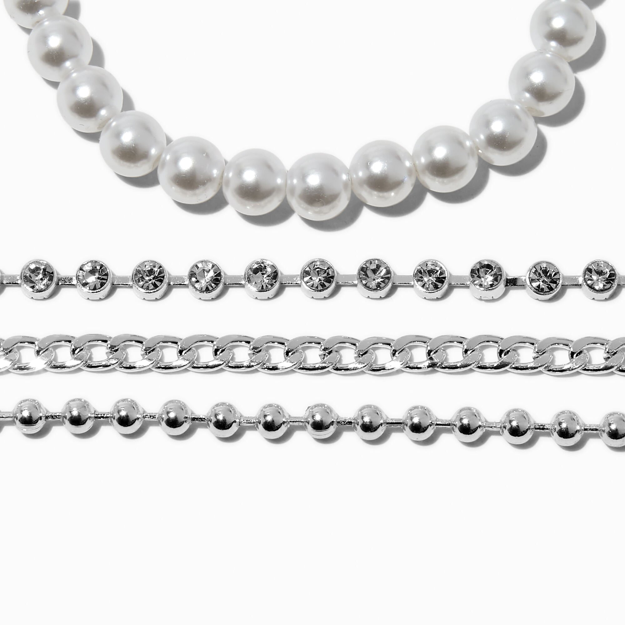Silver-tone Bead & Pearl Bracelet Set - 4 Pack ,