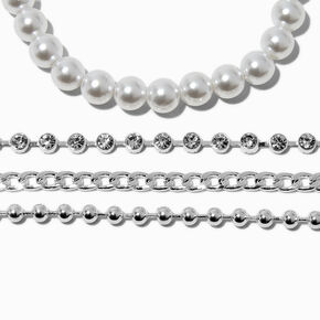 Silver-tone Bead &amp; Pearl Bracelet Set - 4 Pack ,