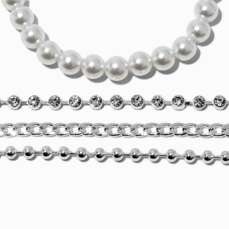 Silver-tone Bead &amp; Pearl Bracelet Set - 4 Pack ,