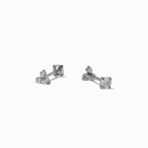 C LUXE by Claire&#39;s Silver-tone Titanium Cubic Zirconia Tri-Stone Stud Earrings,