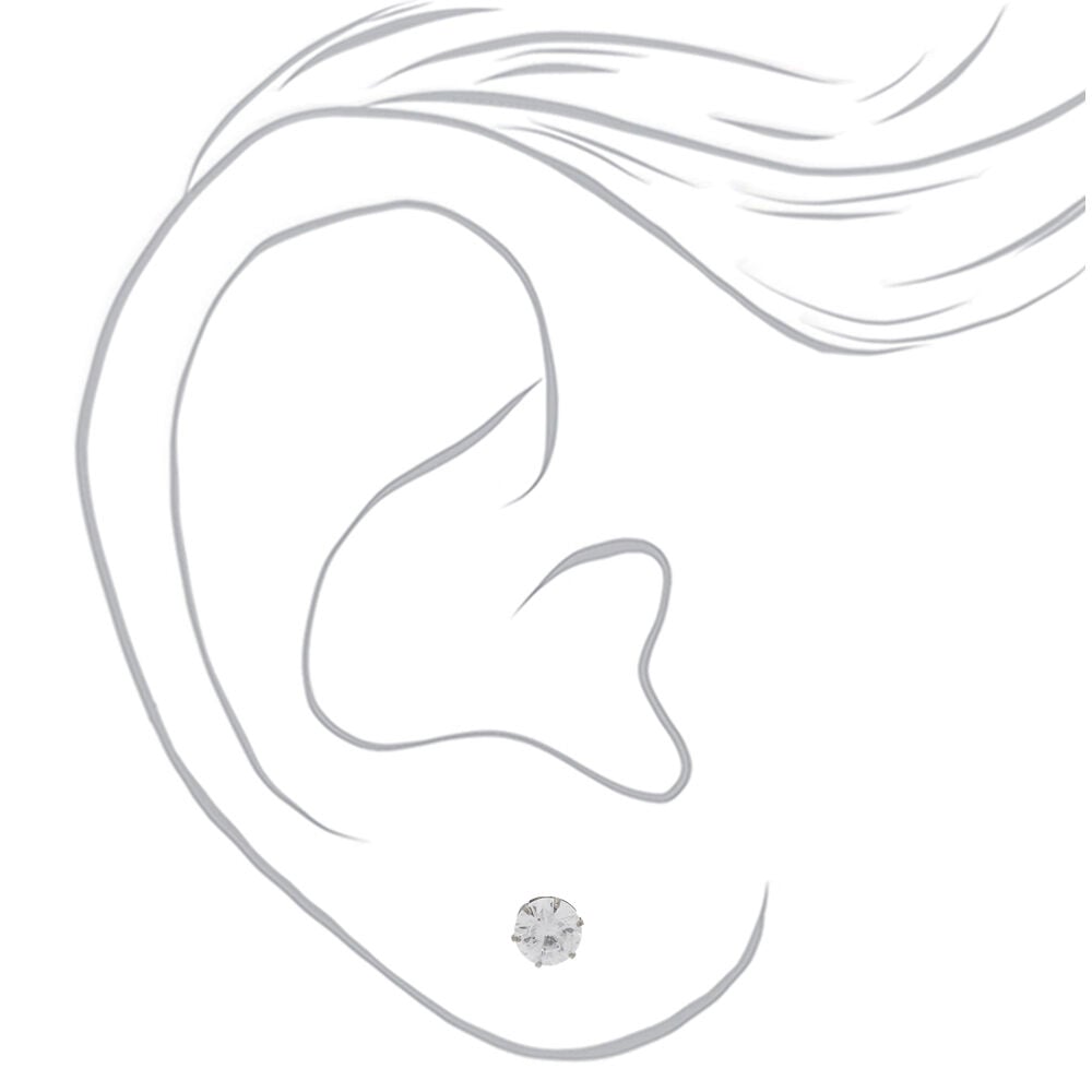 Clous d'oreilles ronds avec strass en zircon cubique et titane couleur argentée - 6 mm - Collection C Luxe,
