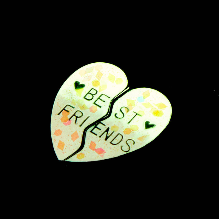 Best Friends Glow In The Dark Pink Confetti Split Heart Necklaces - 2 Pack,