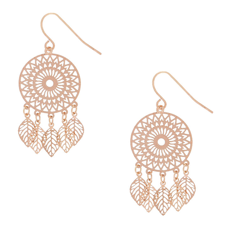 Rose Gold 1.5&quot; Dreamcatcher Drop Earrings,