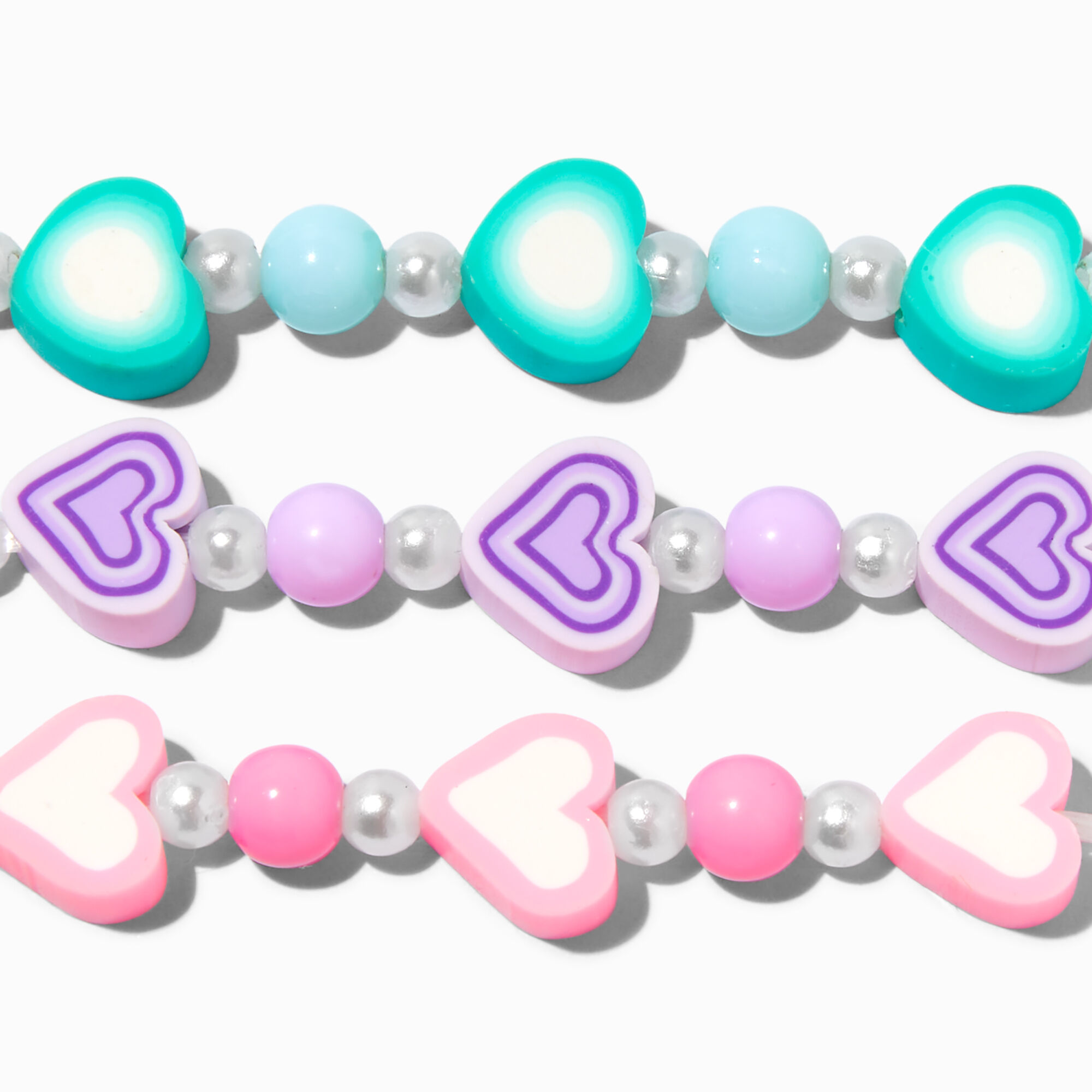 Claire's Club Pastel Heart Bead Stretch Bracelets - 3 Pack