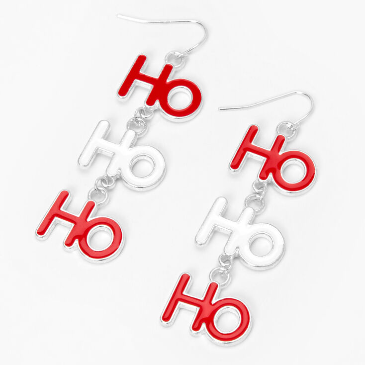 Christmas Silver 1&quot; HoHoHo Drop Earrings,