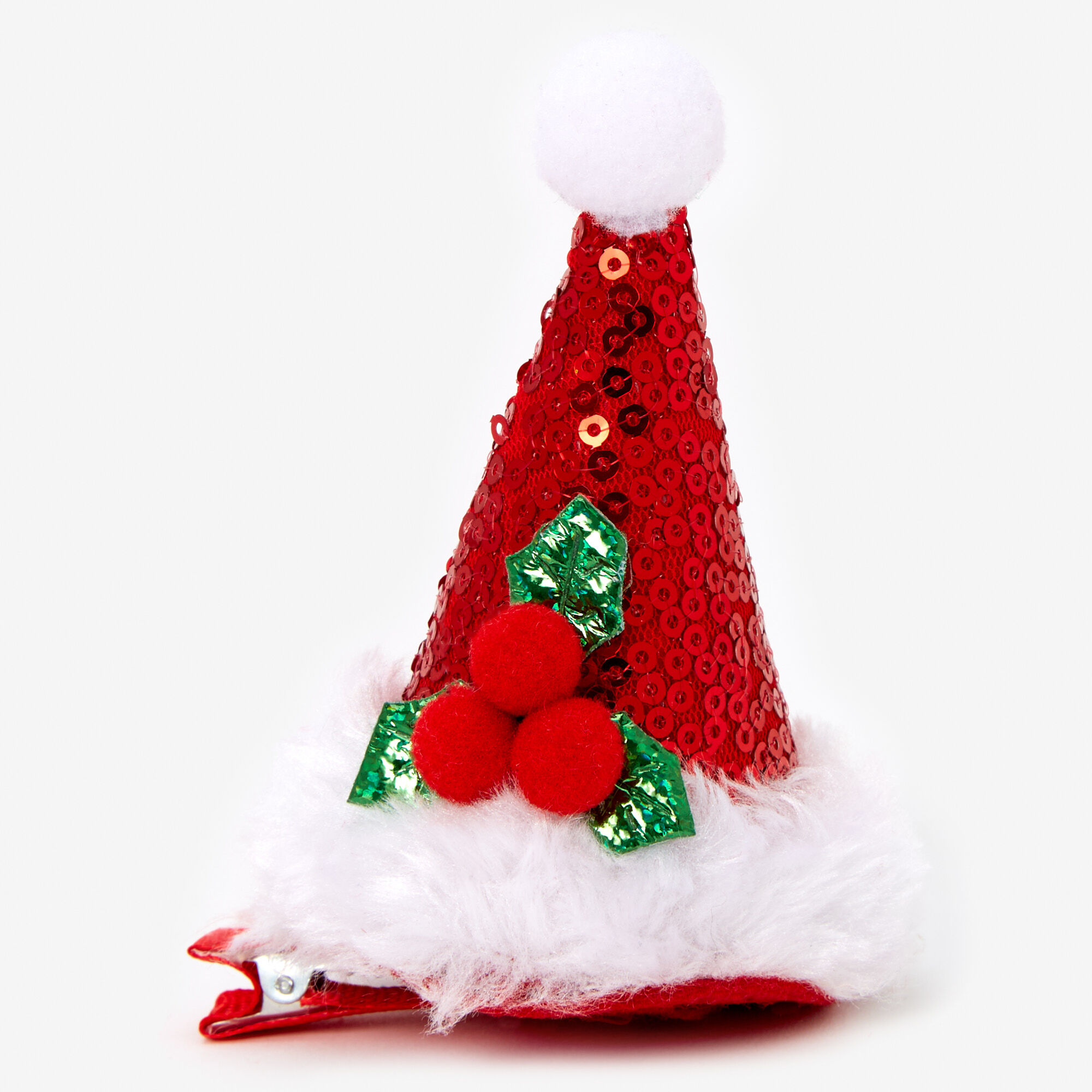 Barrette bonnet de Père Noël à sequins - Rouge,