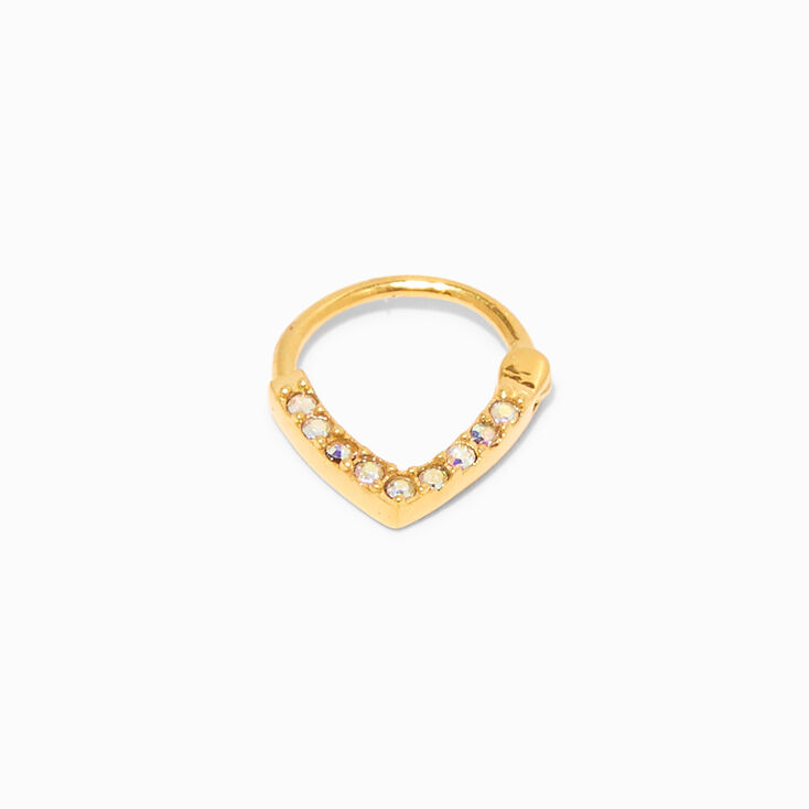 Gold 16G AB Crystal Triangle Septum Nose Ring,