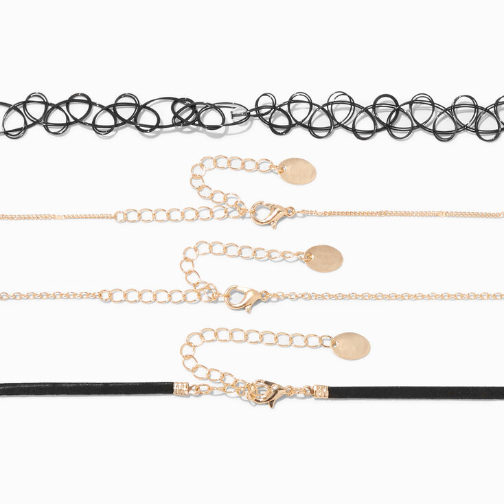 Blush Pink Mushroom Gold-tone &amp; Black Tattoo Choker Necklaces - 4 Pack,