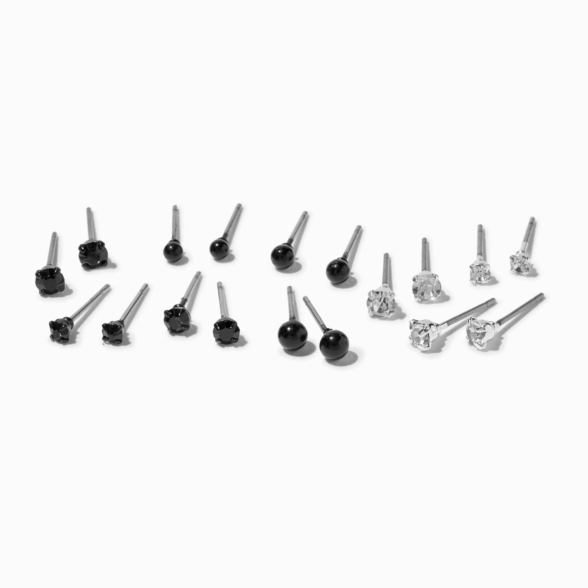 View Claires SilverTone Assorted Stud Earrings 9 Pack Black information