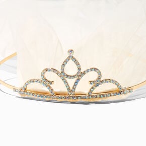 Claire&#39;s Club Special Occasion Ivory Veil Gold Crown,