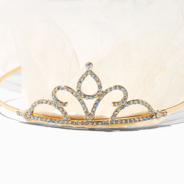 Claire&#39;s Club Special Occasion White Veil Gold Crown,