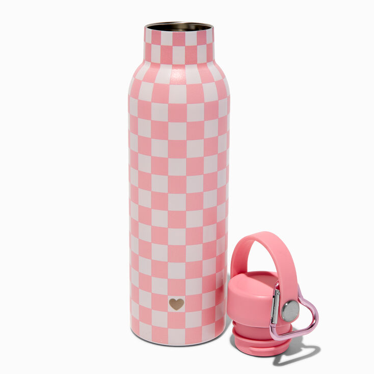 Pink Checkered Stainless Steel Water Bottle,