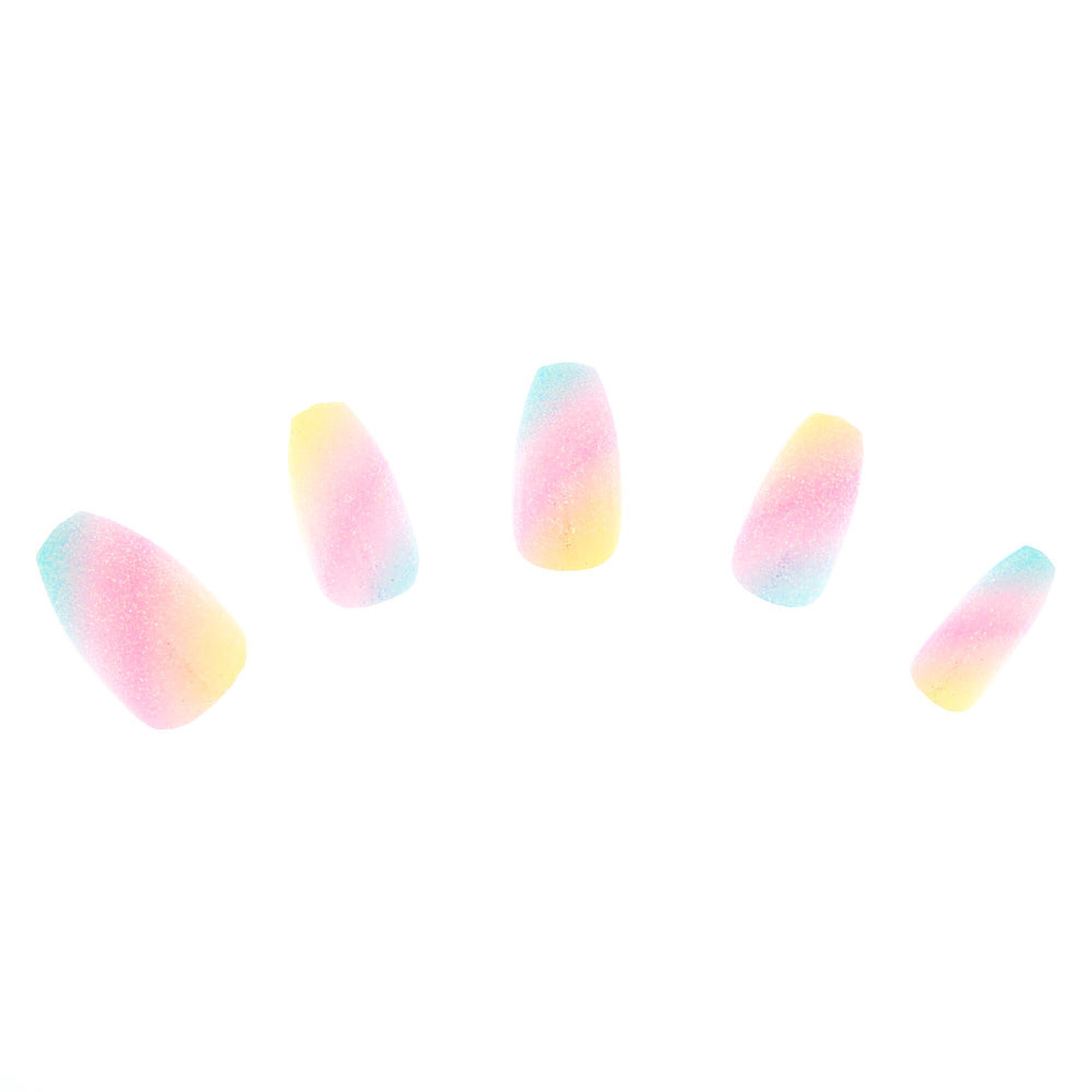 Rainbow Ombre Glitter Coffin Faux Nail Set 24 Pack Claire S