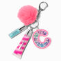 Initial Hot Pink Lip Gloss Keychain - C,